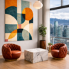 Large Mid-Century Geometric Canvas – Retro Abstract Shapes Wall Art - #5GS