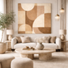 Mid-Century Geometric Canvas – Neutral Mocha Mousse Abstract Wall Art - #4GL