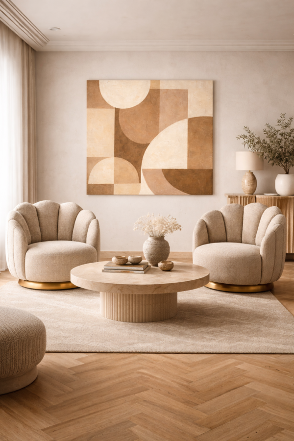 Mid-Century Geometric Canvas – Neutral Mocha Mousse Abstract Wall Art - #4GL