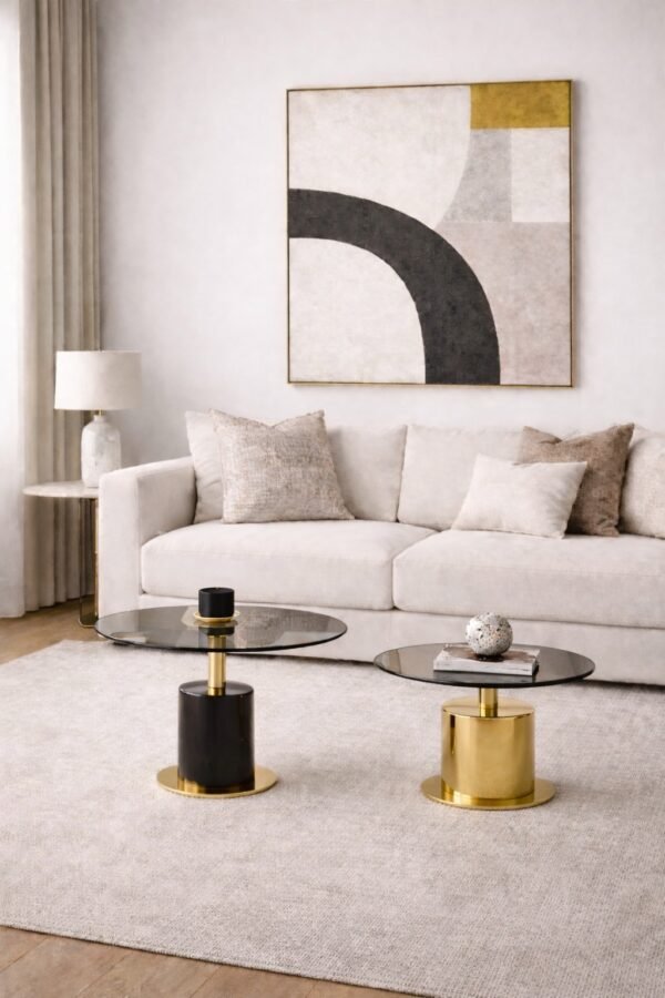 Minimalist Neutral Arch Abstract Canvas – Large Contemporary Beige & Black Wall Art - 9GS