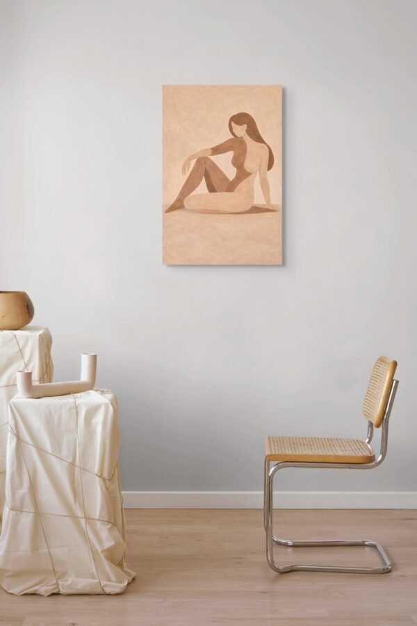 Neutral Abstract Female Figure Painting – Modern Minimalist Feminine Wall Art - #26L