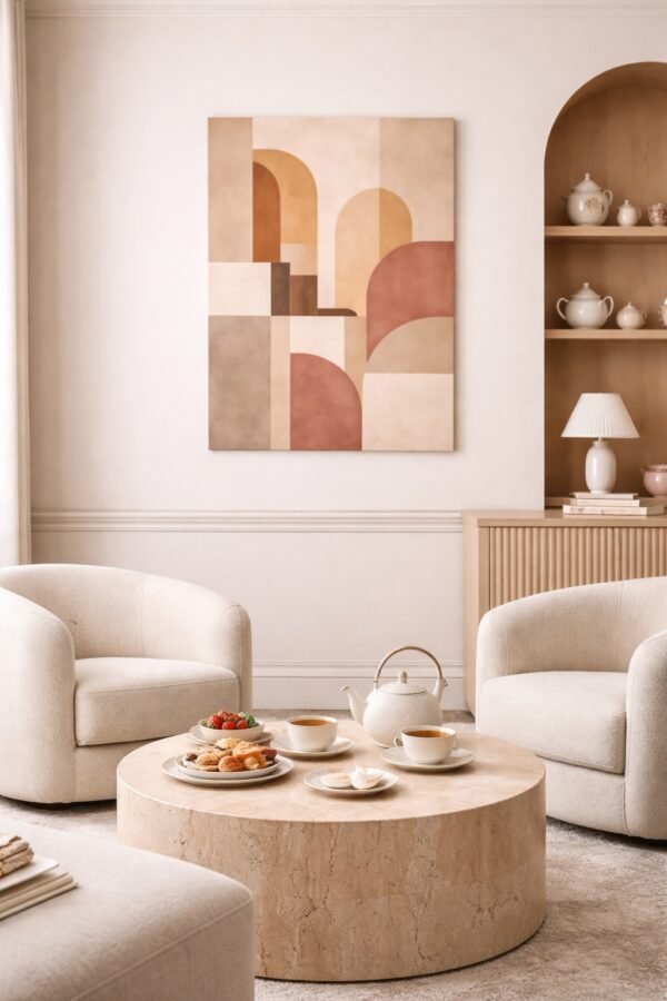 Luxury Terracotta Geometric Abstract Painting – Modern Arch Wall Art in Warm Neutral Tones - #GL5