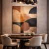 Contemporary Geometric Canvas Art – Warm Terracotta & Deep Blue Abstract Statement Painting for Modern Interiors - #10GS