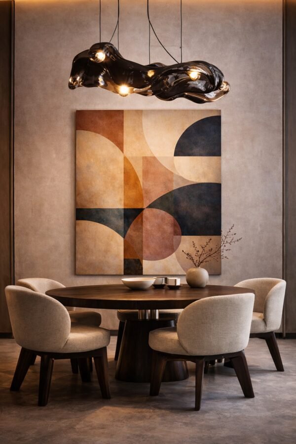 Contemporary Geometric Canvas Art – Warm Terracotta & Deep Blue Abstract Statement Painting for Modern Interiors - #10GS