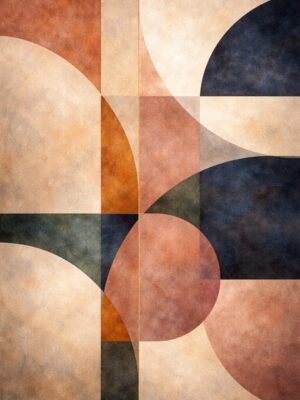 Contemporary geometric canvas art in terracotta and deep blue tones on contemporary canvas for modern interiors