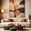 Contemporary Geometric Canvas Art – Warm Terracotta & Deep Blue Abstract Statement Painting for Modern Interiors - #10GS