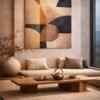 Contemporary Geometric Canvas Art – Warm Terracotta & Deep Blue Abstract Statement Painting for Modern Interiors - #10GS