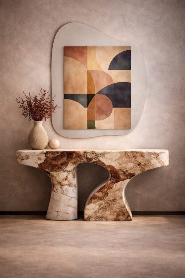 Contemporary Geometric Canvas Art – Warm Terracotta & Deep Blue Abstract Statement Painting for Modern Interiors - #10GS