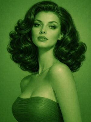 emerald feminine portrait painting luxury vintage glam oil on canvas wall art elegant woman green tones