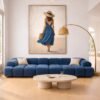 Large Blue Dress Summer Woman Painting – Elegant Coastal Canvas for Modern Luxury Interiors - 48"