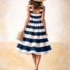 Large blue striped dress painting