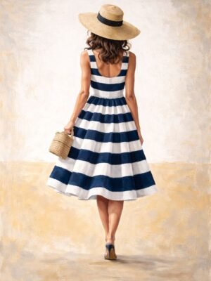 Large blue striped dress painting