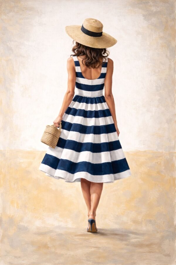 Large blue striped dress painting