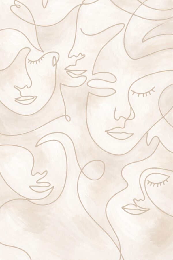 Large Neutral Abstract Faces Painting – Minimalist Beige Line Art Canvas for Modern Luxury Interiors - 48"