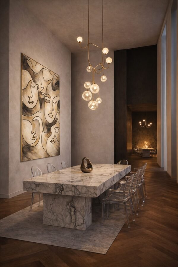 Large Neutral Abstract Faces Painting – Minimalist Beige Line Art Canvas for Modern Luxury Interiors - 48"