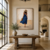 Large Blue Dress Summer Woman Painting – Elegant Coastal Canvas for Modern Luxury Interiors - 48"