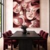 Large Burgundy Abstract Faces Painting – Modern Feminine Portrait Wall Art for Luxury Interiors - 42"