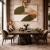 Olive Green Beige Geometric Abstract Painting – Neutral Wall Art with Gold Accent for Modern Interiors - 48"