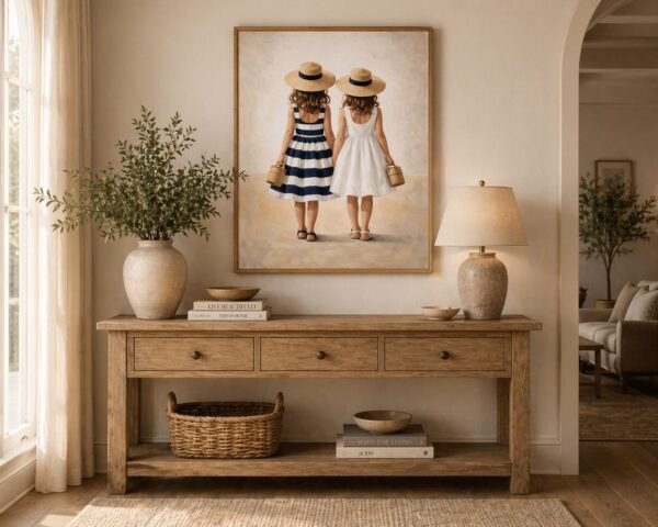 Large Summer Girls Painting – Coastal Feminine Wall Art for Elegant Beach Homes - 42"