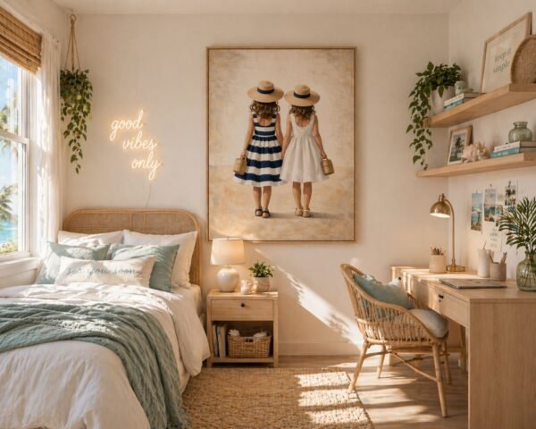 Large Summer Girls Painting – Coastal Feminine Wall Art for Elegant Beach Homes - 42"