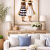 Large Summer Girls Painting – Coastal Feminine Wall Art for Elegant Beach Homes - 42"