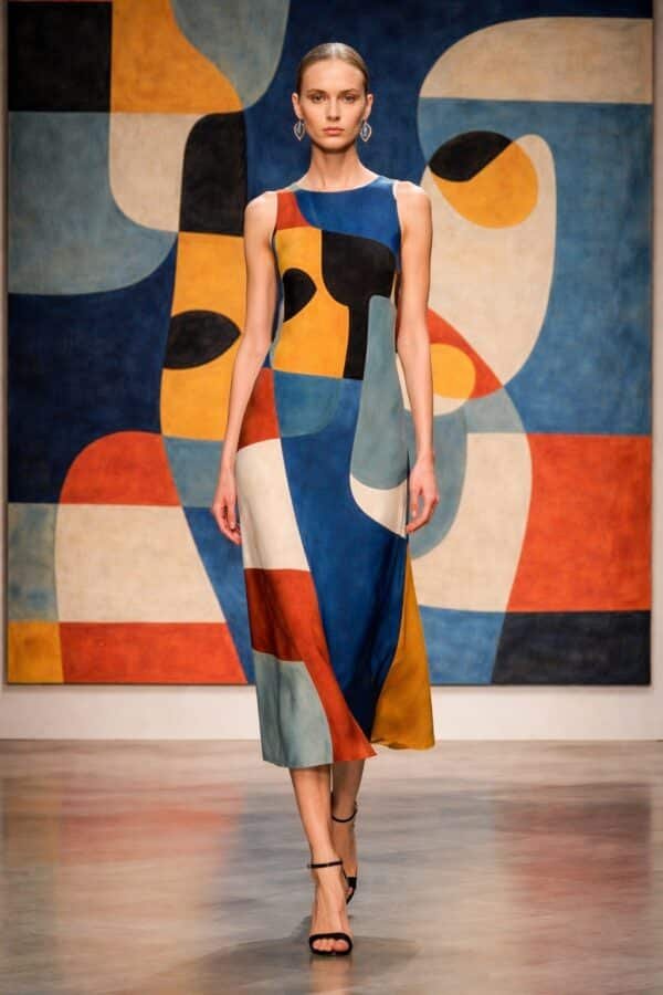 Large Mid-Century Abstract Painting Blue & Orange – Modern Geometric Wall Art Statement for Living - 60" Room