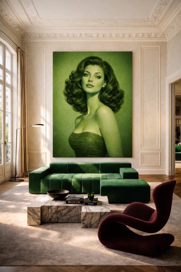 portrait green scene 1 Emerald Feminine Portrait Painting – Luxury Vintage Glam Oil on Canvas Wall Art -48"