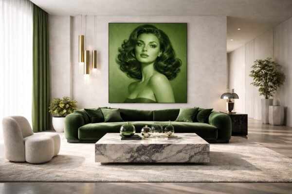 portrait green scene 2 Emerald Feminine Portrait Painting – Luxury Vintage Glam Oil on Canvas Wall Art -48"