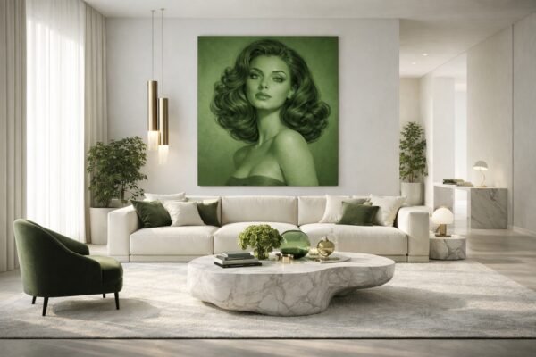 portrait green scene 3 Emerald Feminine Portrait Painting – Luxury Vintage Glam Oil on Canvas Wall Art -48"