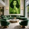 portrait green scene 4 Emerald Feminine Portrait Painting – Luxury Vintage Glam Oil on Canvas Wall Art -48"