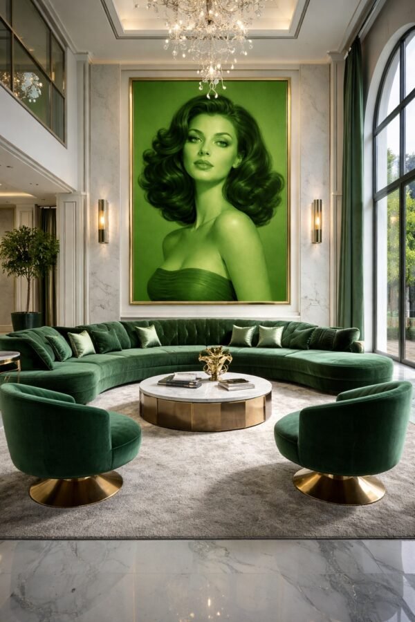 portrait green scene 4 Emerald Feminine Portrait Painting – Luxury Vintage Glam Oil on Canvas Wall Art -48"