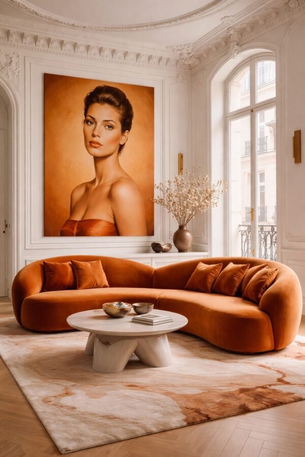 portrait orange scene 1 Custom Feminine Portrait Oil on Canvas – Commission a Luxury Modern Artwork - 48"