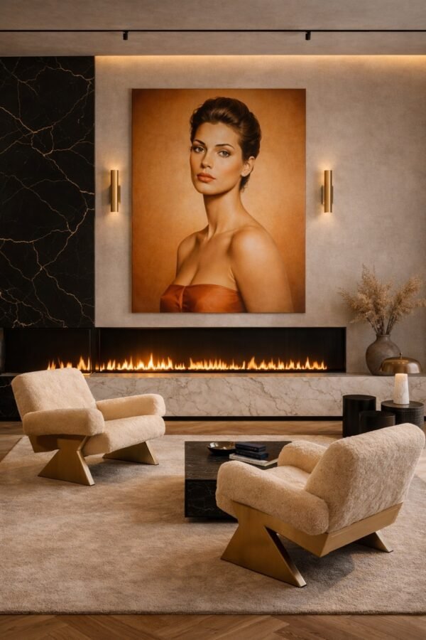 portrait orange scene 2 Custom Feminine Portrait Oil on Canvas – Commission a Luxury Modern Artwork - 48"
