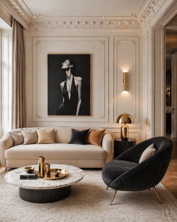 Black and White Feminine Portrait Canvas – Elegant Minimalist Digital Art for Luxury Interiors - Top1