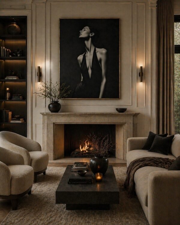 Black and White Feminine Portrait Canvas – Elegant Minimalist Digital Art for Luxury Interiors - Top1