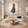 Large Blue Dress Summer Woman Painting – Elegant Coastal Canvas for Modern Luxury Interiors - 48"