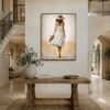 Large Neutral Summer Woman Painting – Elegant White Dress Canvas for Modern Coastal Interiors - 48"