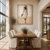 Large Neutral Summer Woman Painting – Elegant White Dress Canvas for Modern Coastal Interiors - 48"