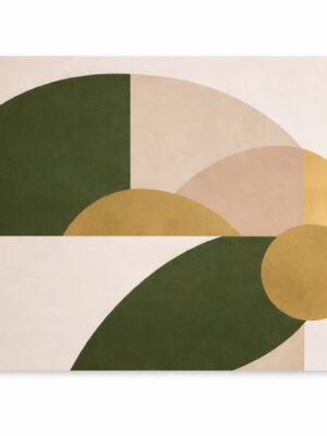 Olive green beige geometric abstract painting with subtle gold accents on neutral background, modern wall art for contemporary interiors.