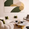 Olive Green Beige Geometric Abstract Painting – Neutral Wall Art with Gold Accent for Modern Interiors - 48"